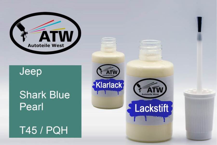 Jeep, Shark Blue Pearl, T45 / PQH: 20ml Lackstift + 20ml Klarlack - Set, von ATW Autoteile West.